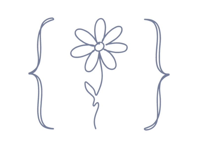 A daisy between braces, drawn in one line, over a golden meadow